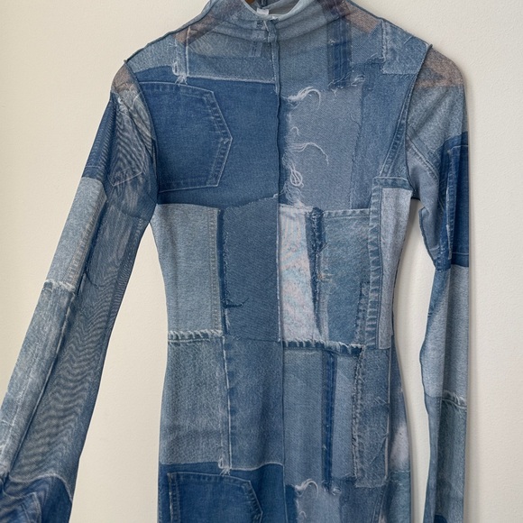 Zara Denim Print Long Sleeve Dress Size S - Picture 11 of 16